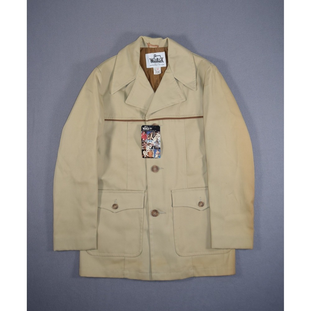 Vintage Woolrich Jacket Mens 38 Small Khaki Safari 80s Lined Overcoat Sportswear